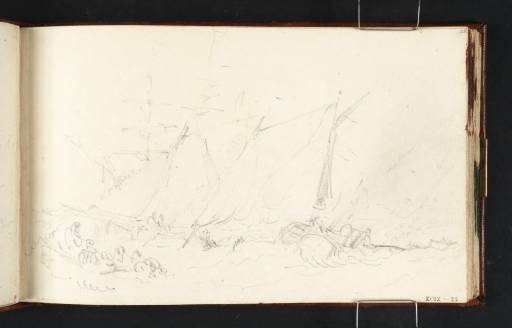 Joseph Mallord William Turner, ‘Sailing Barges, Guardship and a Rowing Boat: ?Related to 'Purfleet and the Essex Shore as Seen from Long Reach'’ c.1805-8