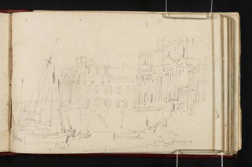 Joseph Mallord William Turner, ‘The Royal Hospital, Greenwich; the Queen Anne and King Charles Blocks from the River Thames, with Shipping’ c.1808