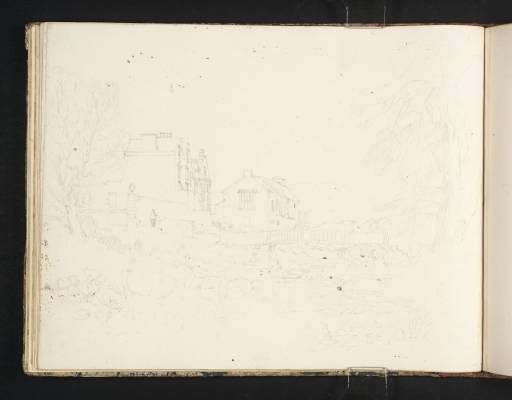 Joseph Mallord William Turner, ‘Buildings beside a Wooden Bridge; Cattle in the Foreground’ 1808
