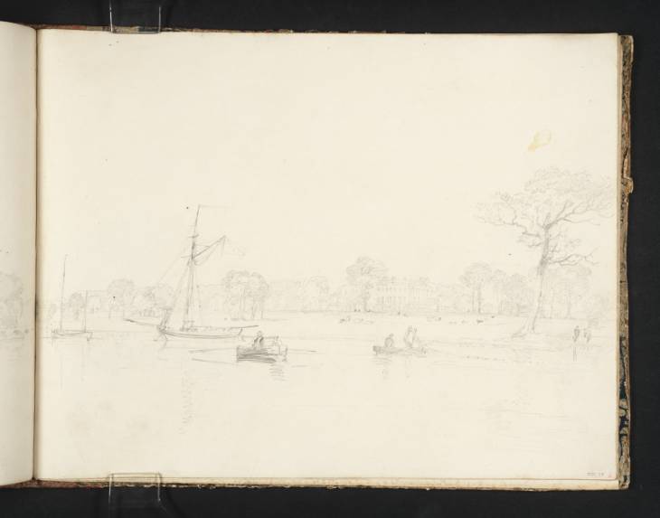 Joseph Mallord William Turner, ‘Tabley House, from the Moat: Sir John Leicester's Yacht, and Men Fishing’ 1808