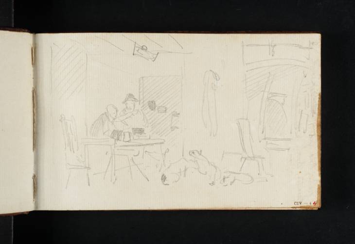 Joseph Mallord William Turner, ‘A Rustic Interior, with Two Men Seated at a Table, and Dogs’ 1808