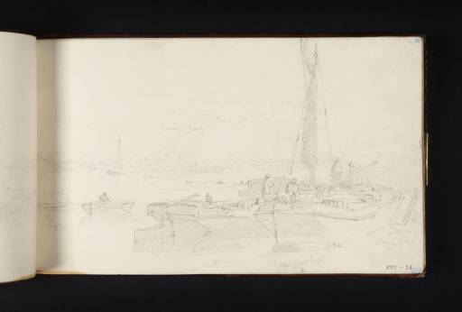 Joseph Mallord William Turner, ‘Barges on a River: Bridge and Church Beyond’ 1808