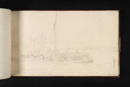 Joseph Mallord William Turner, ‘Barges Unloading; Church Tower among Trees Beyond’ 1808