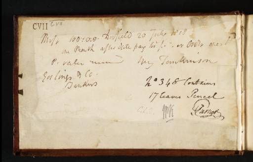 Joseph Mallord William Turner, ‘Accounts (Inscriptions by Turner)’ 1808 (Inside front cover of sketchbook)