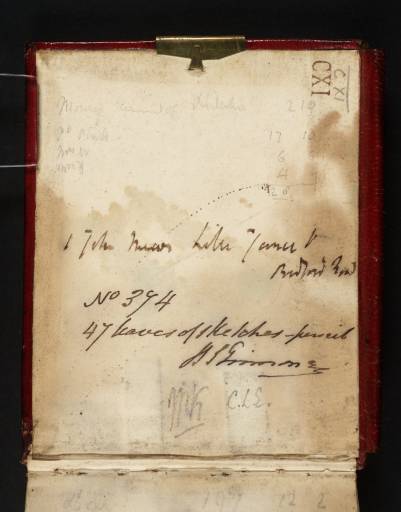 Joseph Mallord William Turner, ‘Address, Accounts &c (Inscriptions by Turner)’ c.1810 (Inside front cover of sketchbook)