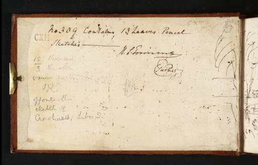 Joseph Mallord William Turner, ‘?Petworth Park and Lake’ c.1809 (Inside front cover of sketchbook)