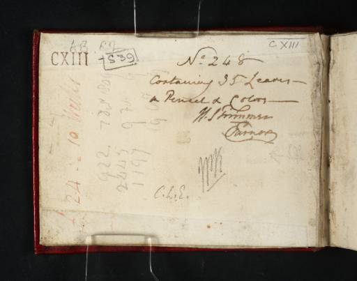 Joseph Mallord William Turner, ‘Accounts (Inscriptions by Turner)’ 1809 (Inside front cover of sketchbook)