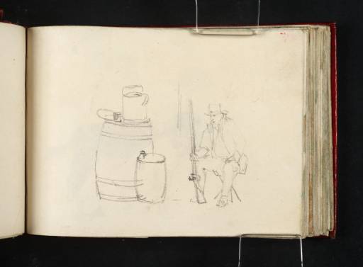 Joseph Mallord William Turner, ‘Man Seated Holding a Gun, and a Barrel of Beer’ 1809