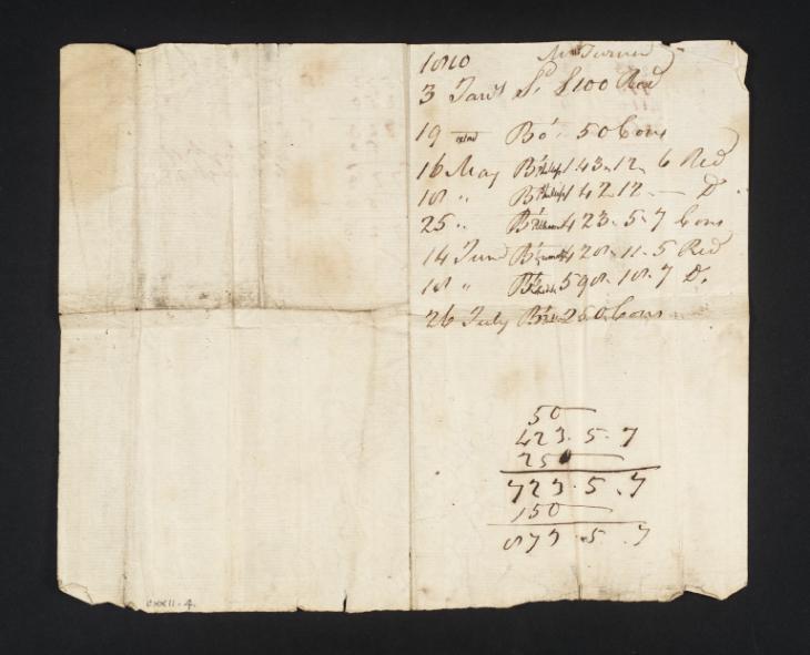 Joseph Mallord William Turner, ‘Inscriptions by Turner and his Stockbroker William Marsh: Accounts’ c.1810