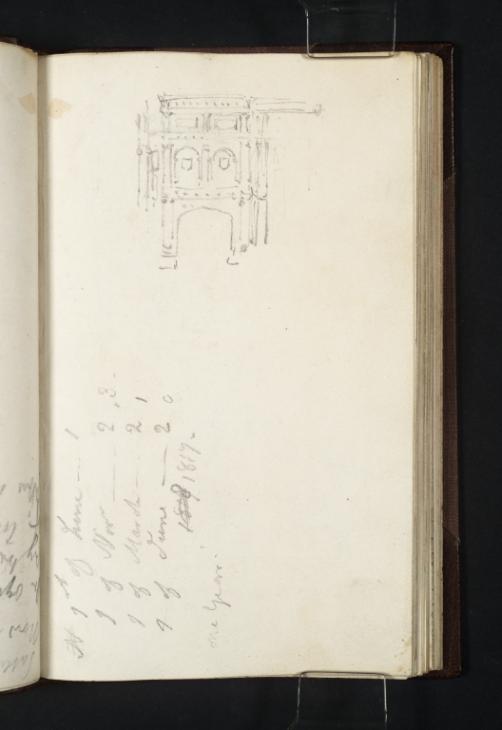 Joseph Mallord William Turner, ‘Inscription ?by Turner: Accounts; with a Sketch of the Fireplace in the Oak Room, Farnley Hall’ c.1814-17