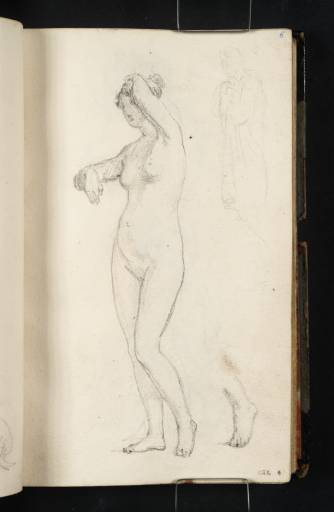 Joseph Mallord William Turner, ‘A Standing Nude Woman, Left Arm Raised to her Head; a Standing Draped Figure; and a Detail of a Foot’ c.1816