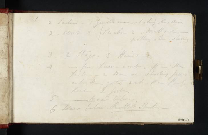 Joseph Mallord William Turner, ‘Inscription by Turner; A List of Proposed Staffage for Watercolours’ 1818