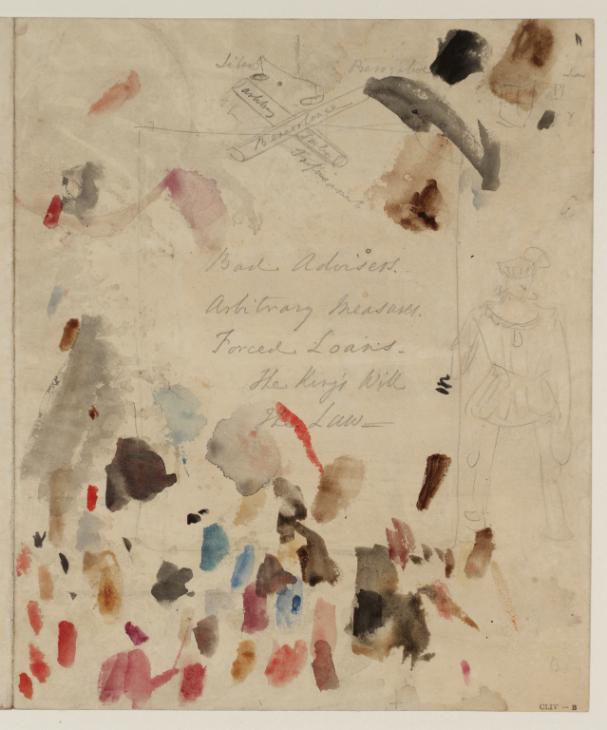 Joseph Mallord William Turner, ‘Design for the Farnley Hall Series of Historical Vignettes and Fairfaxiana; 'Bad Advisors, Arbitrary Measures...'’ c.1815-23