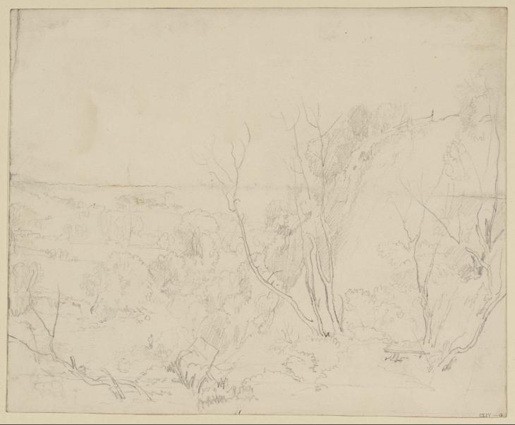 Joseph Mallord William Turner, ‘The River Washburn from below Lake Tiny, Farnley Hall, Looking to Leathley Church and Wharfedale’ c.1816-18