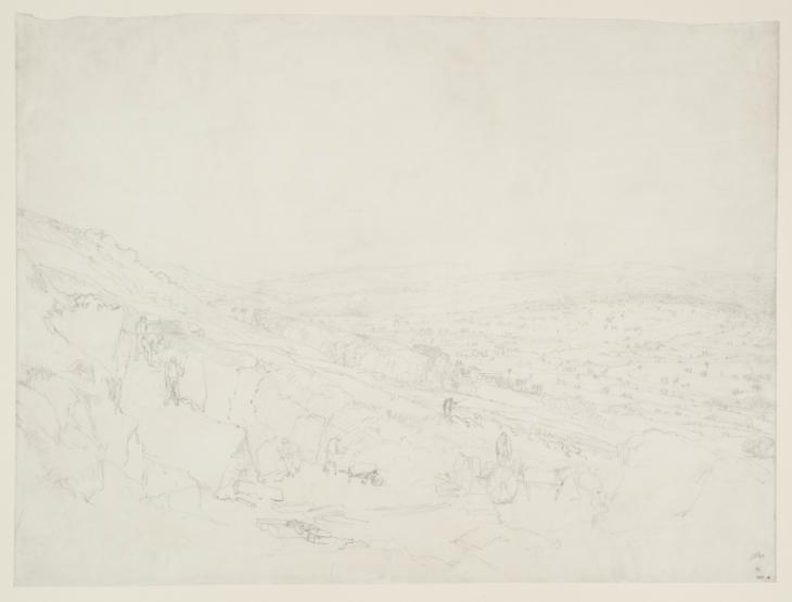 Joseph Mallord William Turner, ‘View of the Wharfe Valley from Caley Park, Otley Chevin, with a Stone Quarry in the Foreground and Farnley Hall in the Distance to the Right’ c.1808