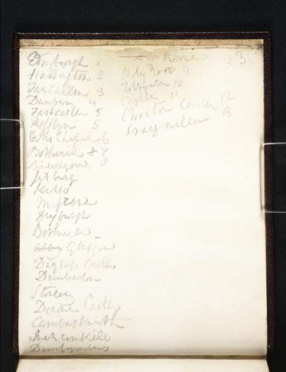 Joseph Mallord William Turner, ‘Inscription by Turner: A List of Sites in Scotland, Relating to Scott's 'Provincial Antiquities'’ c.1818