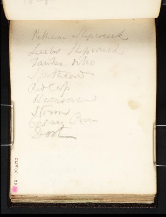 Joseph Mallord William Turner, ‘Inscription by Turner: A Draft List of 'Liber Studiorum' Marine Subjects’ c.1808-18