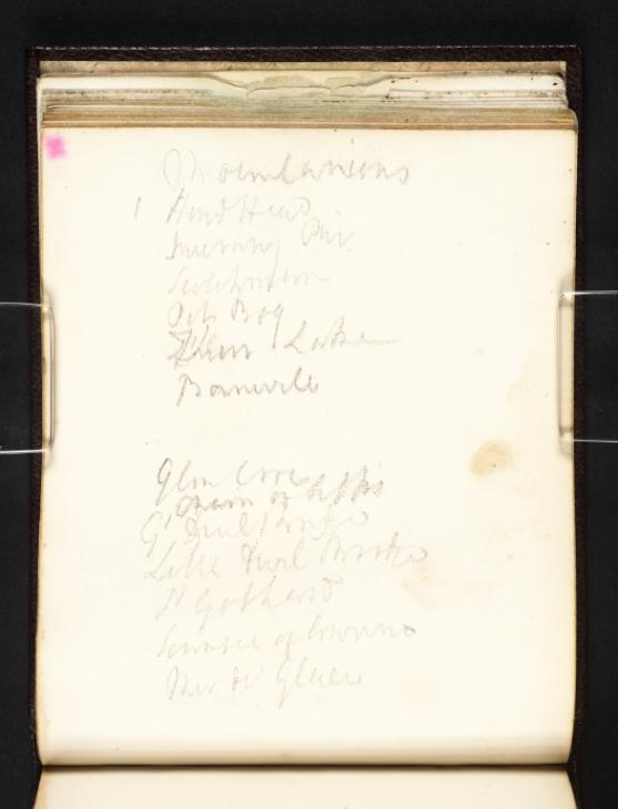 Joseph Mallord William Turner, ‘Inscription by Turner: A Draft List of 'Liber Studiorum' Mountainous Subjects’ c.1808-18
