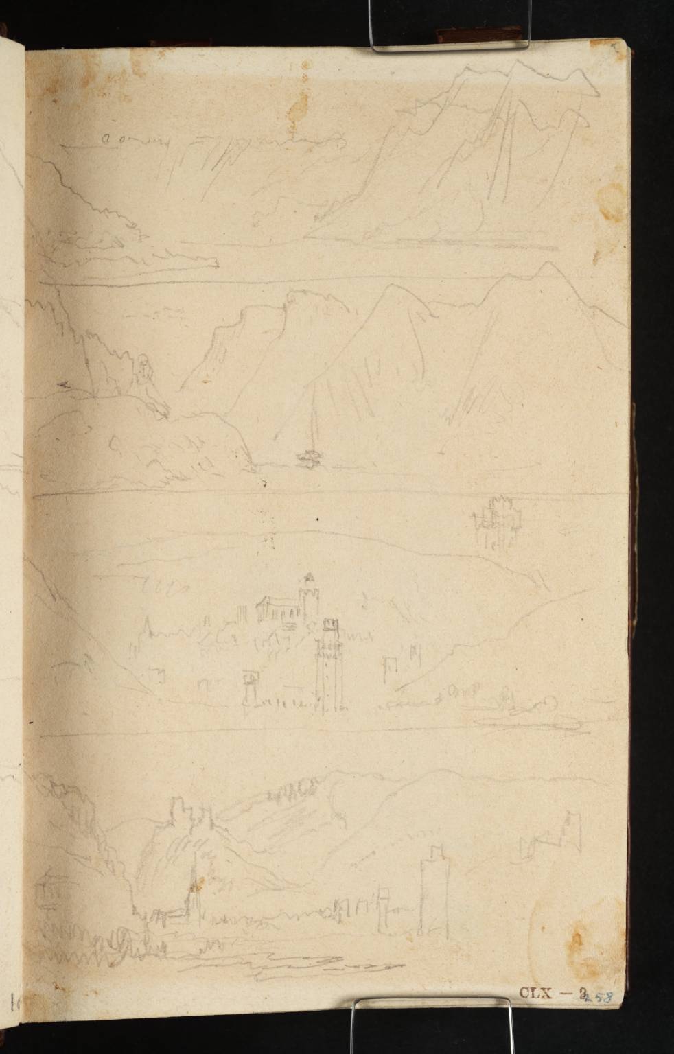 (1) The Lorelei, Looking Downstream; (2) The Lorelei, Looking Downstream, with a Boat; (3) The Southern End of Oberwesel, Looking Upstream; (4) Oberwesel and the Schönburg, Looking Upstream