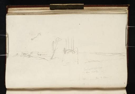 Joseph Mallord William Turner, ‘The Field of Waterloo from the North, with the Gordon Monument; Diagram of the Crossroads at Waterloo Showing the Positions of the Farmhouses of La Haye Sainte and La Haye’ 1817