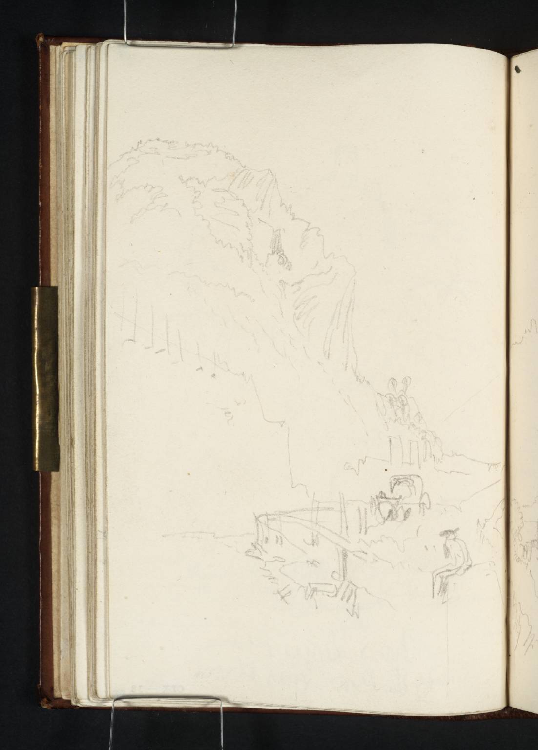 The Drachenfels (Centre), Looking Downstream from the Road on the West Bank below Rolandseck, with Nonnenwerth (Right); A Carriage on the Road and a Figure Seated on a Wall