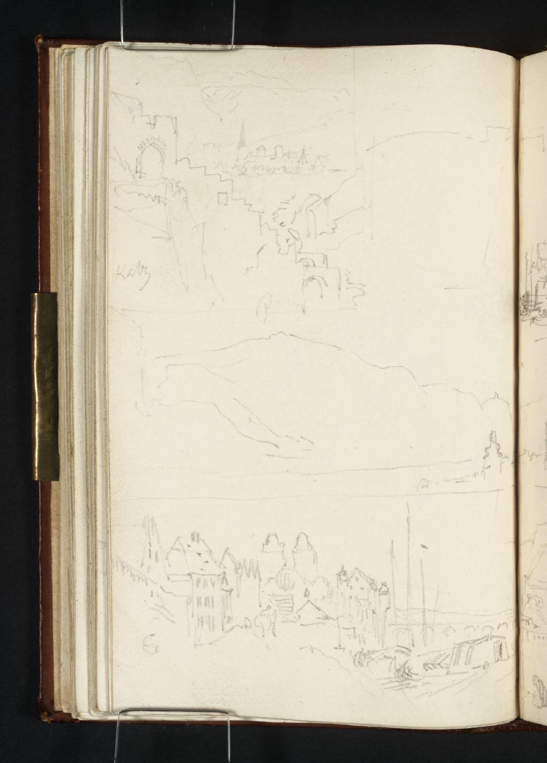 (1) St Goar from the Forstbachtal behind Burg Katz; (2) Church and Hills (?Sinzig); (3) View along the Mosel Front at Coblenz, Looking Upstream from the Confluence to the St Florinskirche, Alte Burg and Bridge