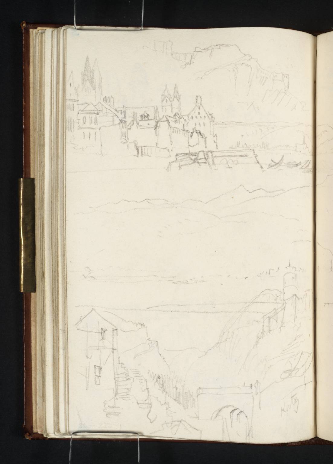 (1) Coblenz and Ehrenbreitstein, Looking down the Rhine from the West Bank from the Quayside towards St Castor’s Church; (2) The Seven Hills and the Rhine; (3) View from behind Burg Katz, Looking West