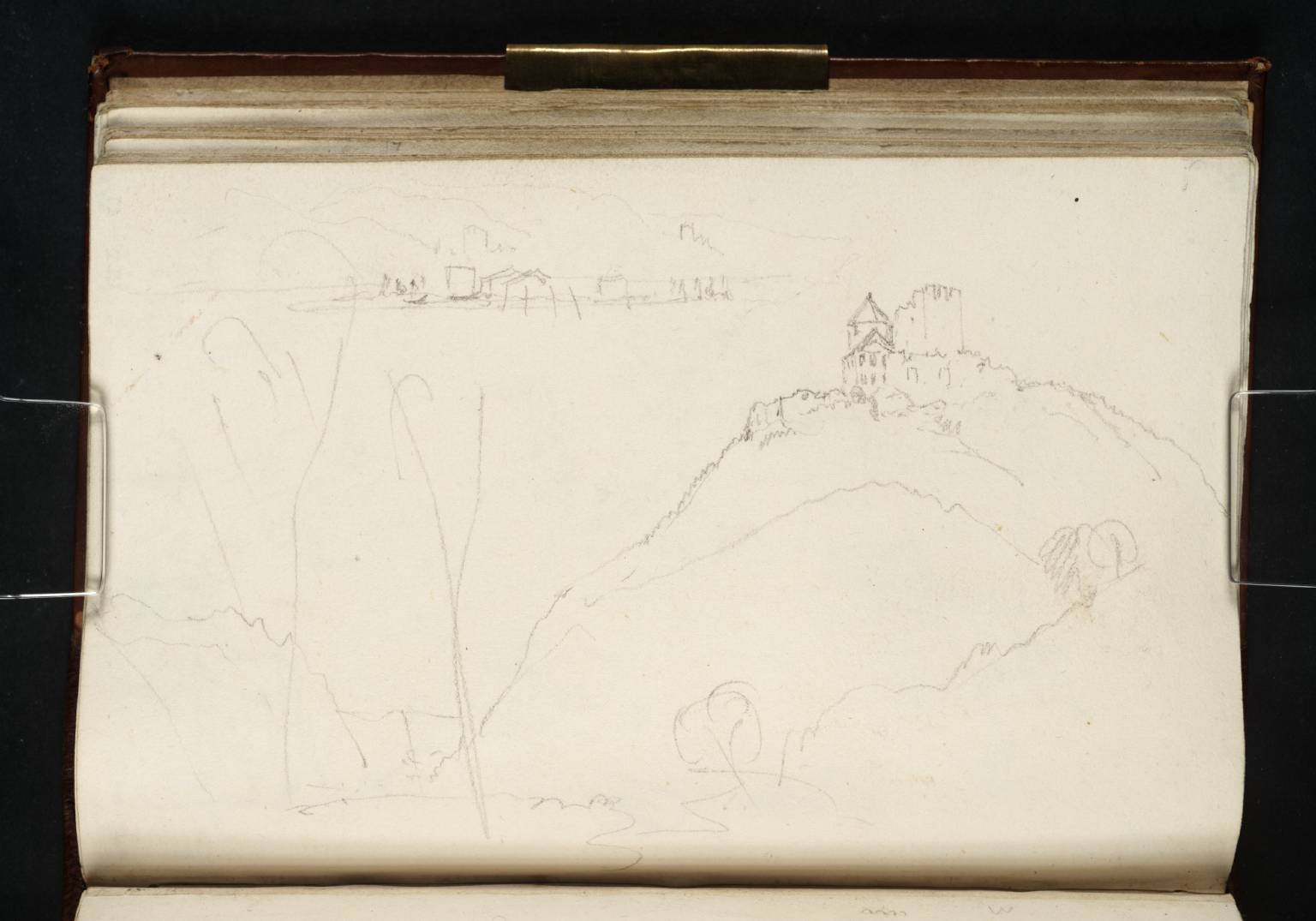 (1) River View with Distant Castles; (2) Burg Rheineck, Looking Upstream from the West Bank