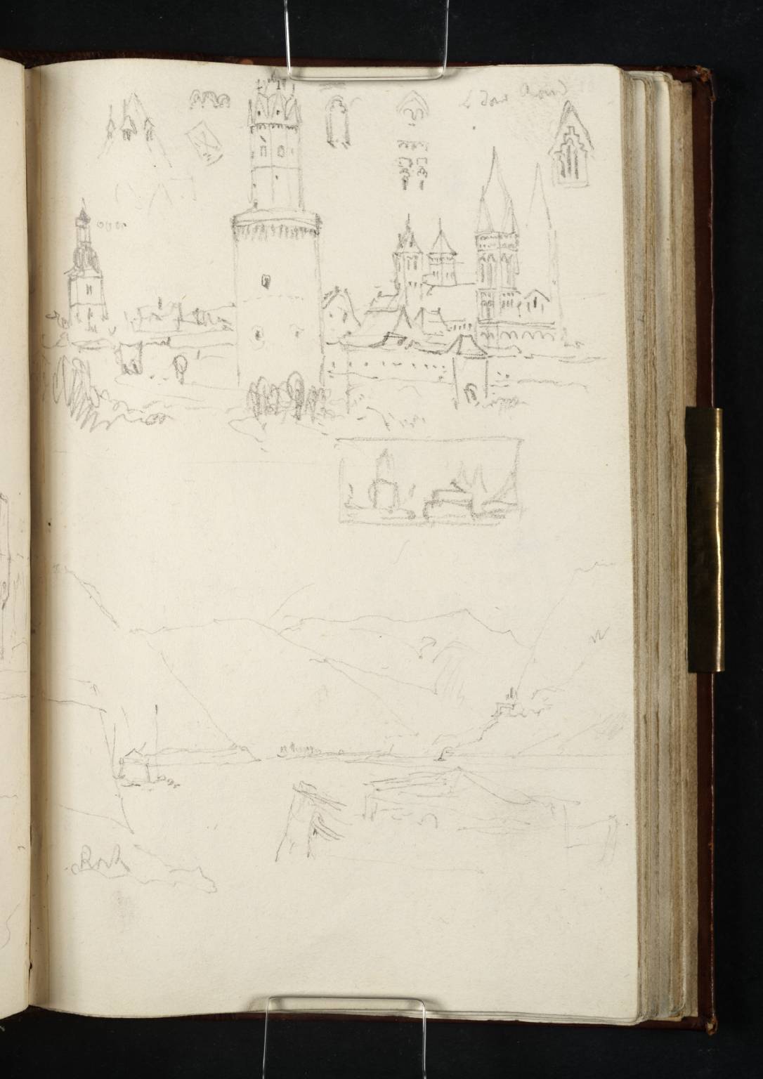 (1) Andernach, Looking Upstream from Road from Namedy, with Town Walls, Chapel of the Annunziatenkloster, Watch Tower and Four-Towered Liebfraukirche; (2) Same Scene with the Riverside Crane; (3) View from Landing-Stage Downstream towards Leutsdorf