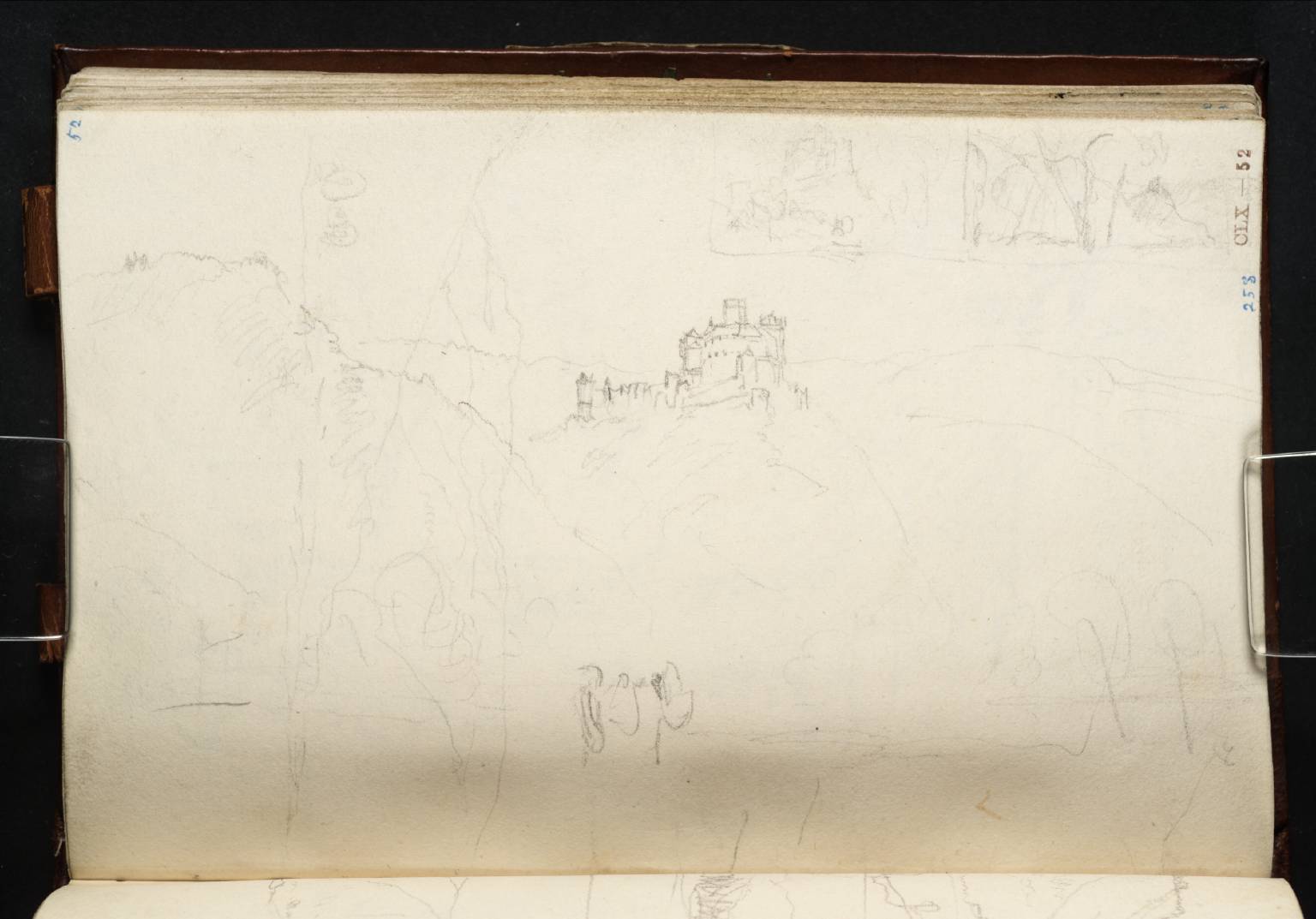 (1) The Marxburg, Seen from the Path beneath It, with Figures in the Foreground; (2) (3) Smaller Versions of the Same Scene