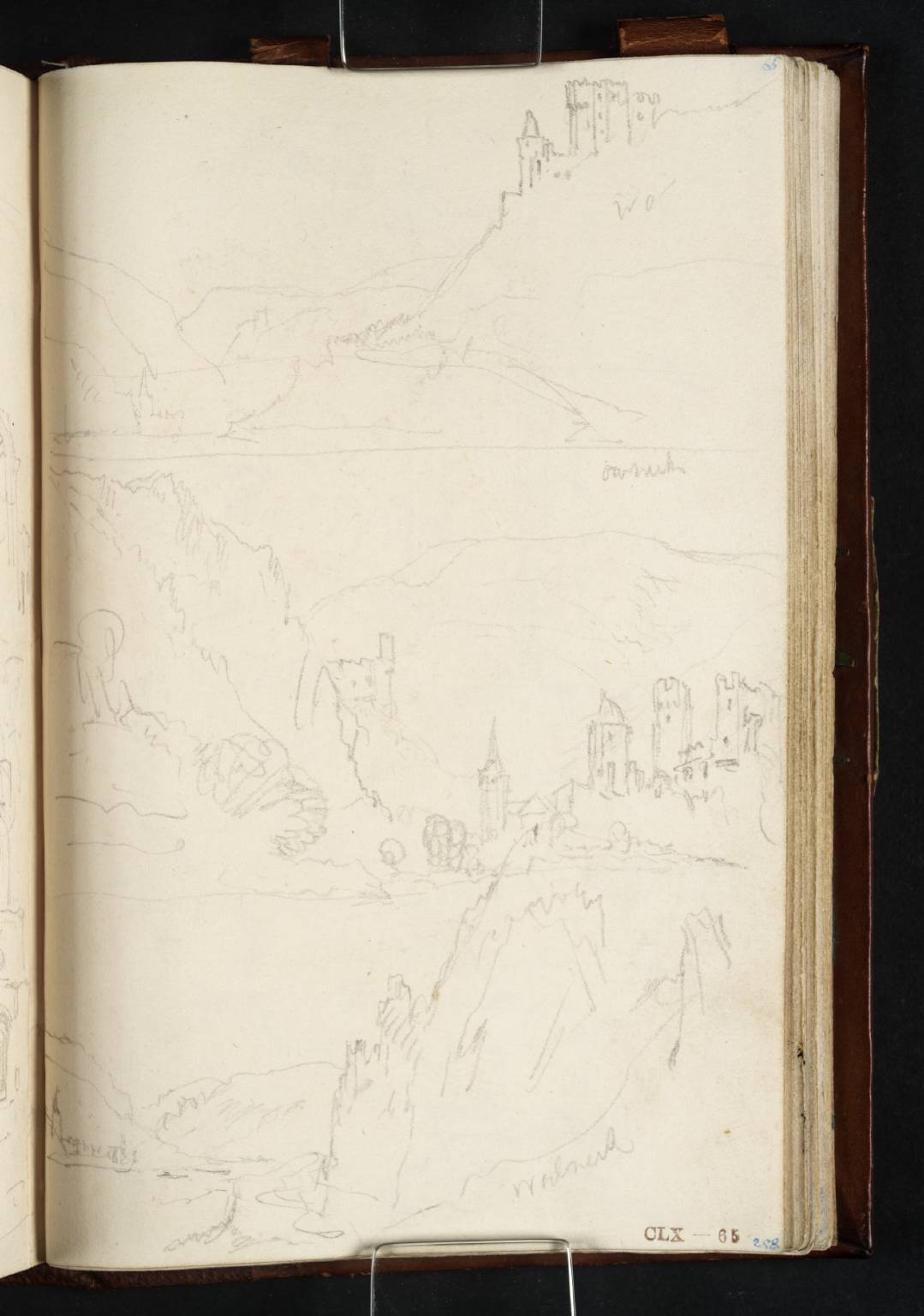(1) The Bautsburg, Looking Upstream from the West Bank to Assmannshausen and Burg Klopp; (2) View from near the Bautsburg, Looking Upstream to the Mäuseturm; (3) Cliffs near the Bautsburg, Looking Upstream to Assmannshausen