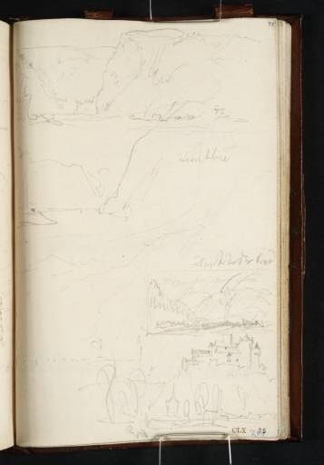 Joseph Mallord William Turner, ‘Two Views of the Lorelei on the Ricer Rhine, Approached from Upstream; ?The Lorelei, from Upstream; Storm over the Hills at Peterspay; Burg Marksburg and Braubach Church’ 1817