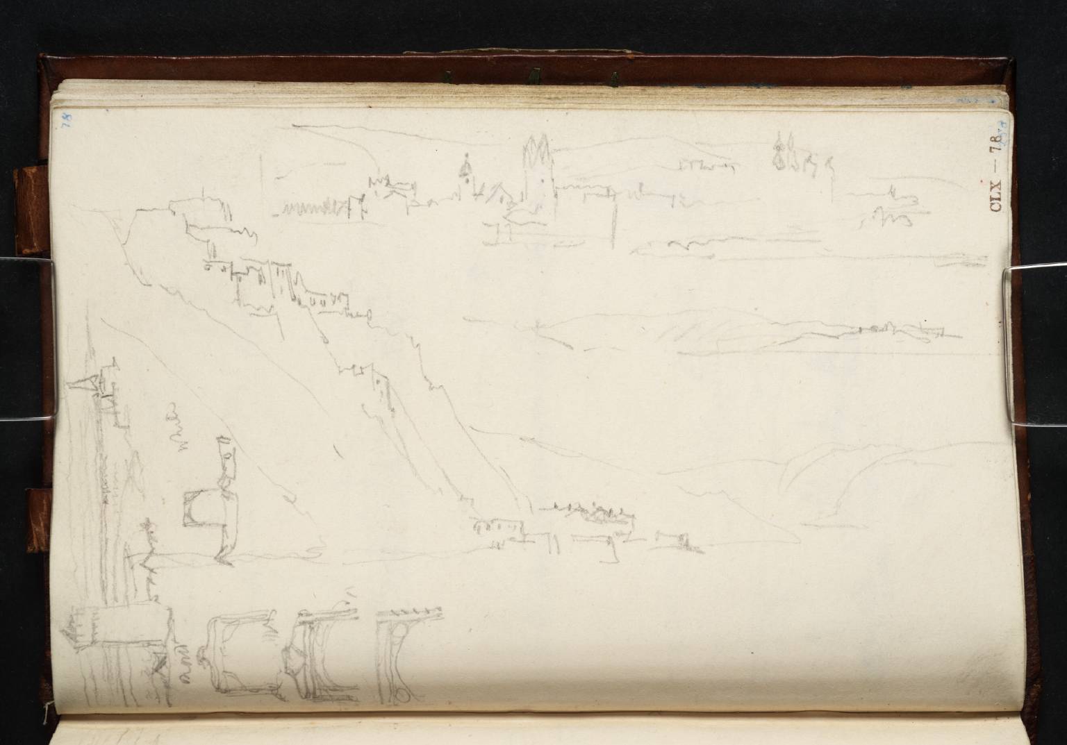 (1) Weissenthurm, with the ‘White Tower’ Itself and the Hoche Monument, Looking across to Neuweid; (2) View up the Rhine from the Confluence; (3) Four Sketches of the Superstructures Used on Flying Bridges on the Rhine