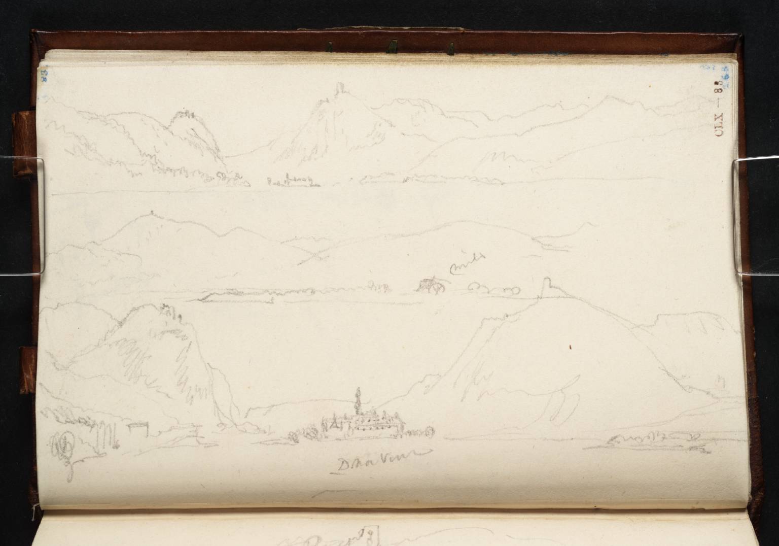Sketches from a Boat on the Rhine, Looking Downstream: (1) and (3) Rolandseck, Nonnenwerth and Drachenfels; (2) Part of the Seven Hills, with a Mill