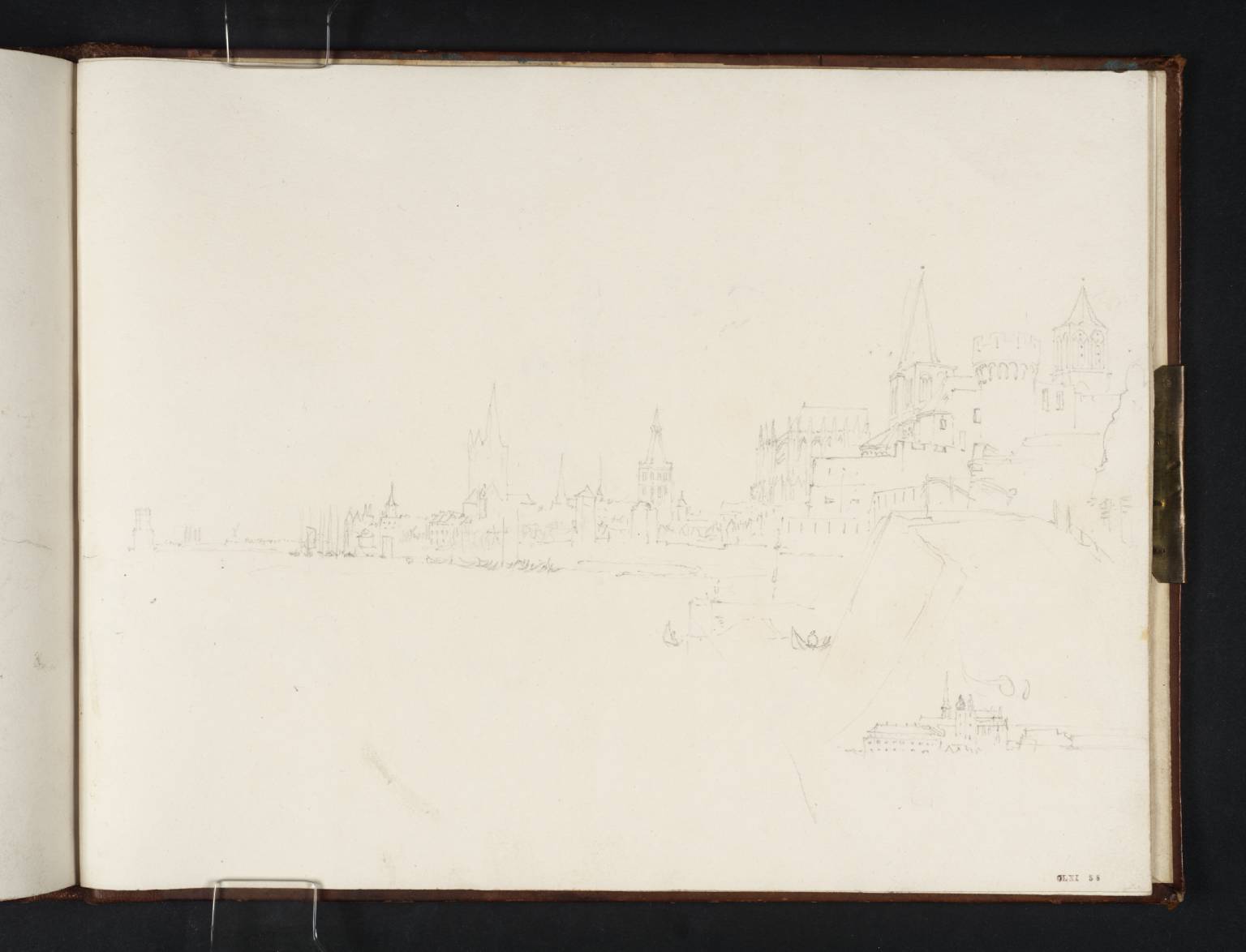 River Front at Cologne, Looking Upstream with the Bayenturm, Great St Martin’s, Town Hall, Choir of Cathedral and St Cunibert’s; Deutz on East Bank of the Rhine