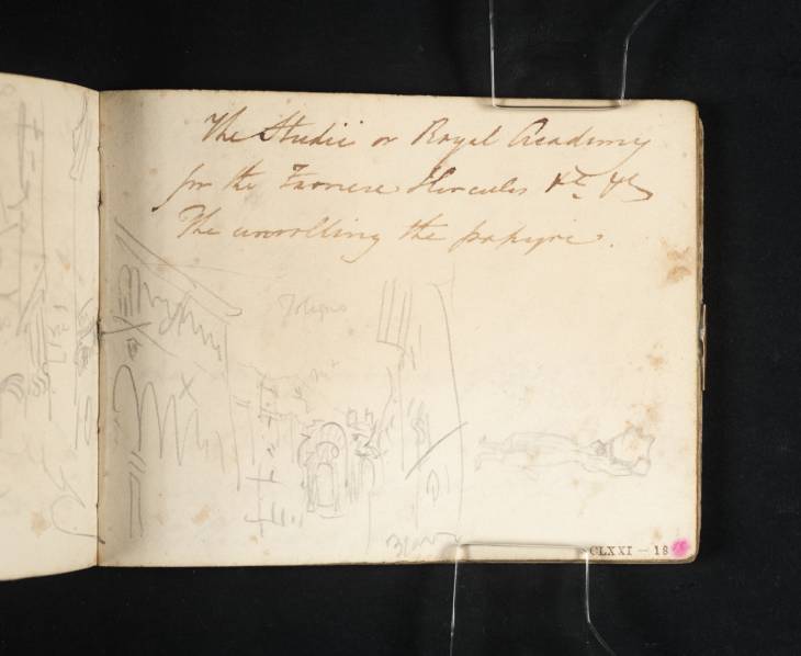 Joseph Mallord William Turner, ‘Sketches by Turner of a View of Foligno, and a Figure Carrying a Pot; and Notes by James Hakewill on Travelling in Italy’ 1819