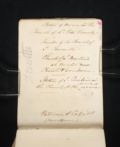 Joseph Mallord William Turner, ‘Notes by James Hakewill on Rome; and an Inscription by Turner’ 1819