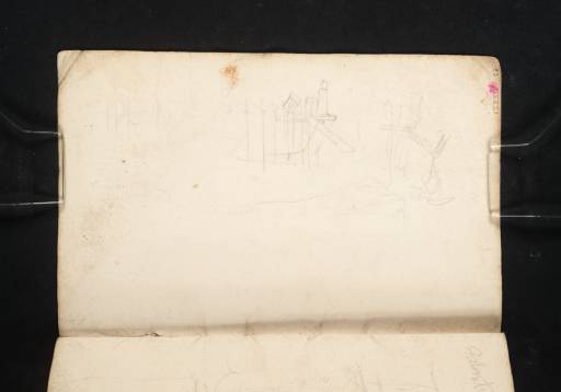 Joseph Mallord William Turner, ‘A Distant Landscape and Sketch of ?Shipbuilding’ c.1819
