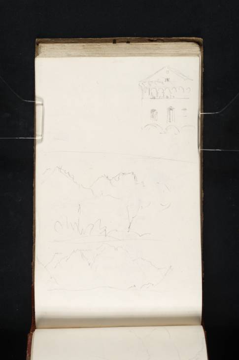 Joseph Mallord William Turner, ‘Façade of a Building, ?Domodossola; and Two Views of the Alps from the Simplon Road’ 1819