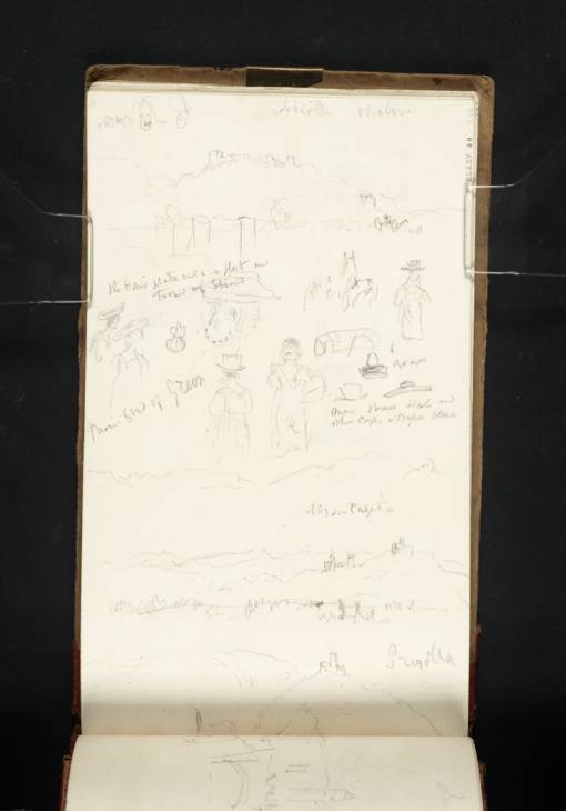 Joseph Mallord William Turner, ‘Figure and Costume Studies; Hills with Distant Buildings, Possibly Including a View of Chiari’ 1819