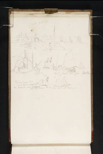 Joseph Mallord William Turner, ‘?A Lock on the River Po near Ferrara; Studies of Adriatic Sailing Boats’ 1819