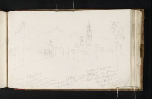 Joseph Mallord William Turner, ‘The Certosa, Bologna, with the Statues at the Entrance, the Church of San Girolamo, and the Sanctuary of the Madonna di San Luca Beyond’ 1819