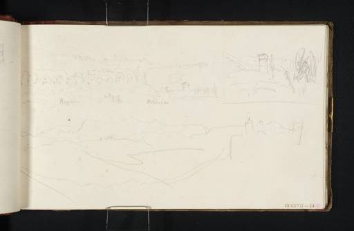 Joseph Mallord William Turner, ‘Three Views between Recanati and Macerata including the Roman Remains at Helvia Recina’ 1819