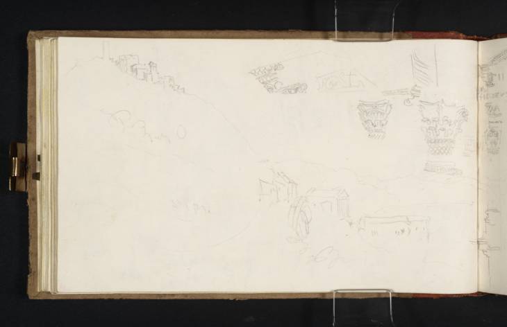 Joseph Mallord William Turner, ‘Pissignano and the Temple of Clitumnus, including Sketches of the Portico and Capitals’ 1819