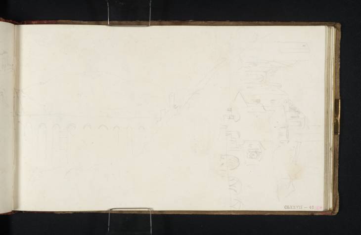 Joseph Mallord William Turner, ‘The Ponte delle Torri, Spoleto, from the Road to Rome; and a Street below the Torre dell'Olio’ 1819