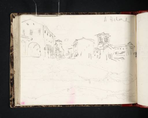 Joseph Mallord William Turner, ‘Street Scene with the Church of Sant'Elena; Distant Mountains’ 1829