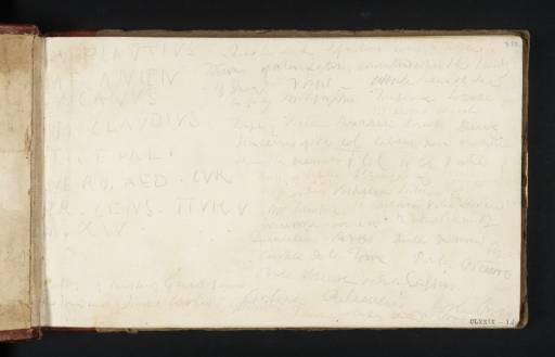 Joseph Mallord William Turner, ‘Transcription of Latin Inscription from a Tomb near the Ponte Lucano; and Notes on Tivoli and the Surrounding Area’ 1819