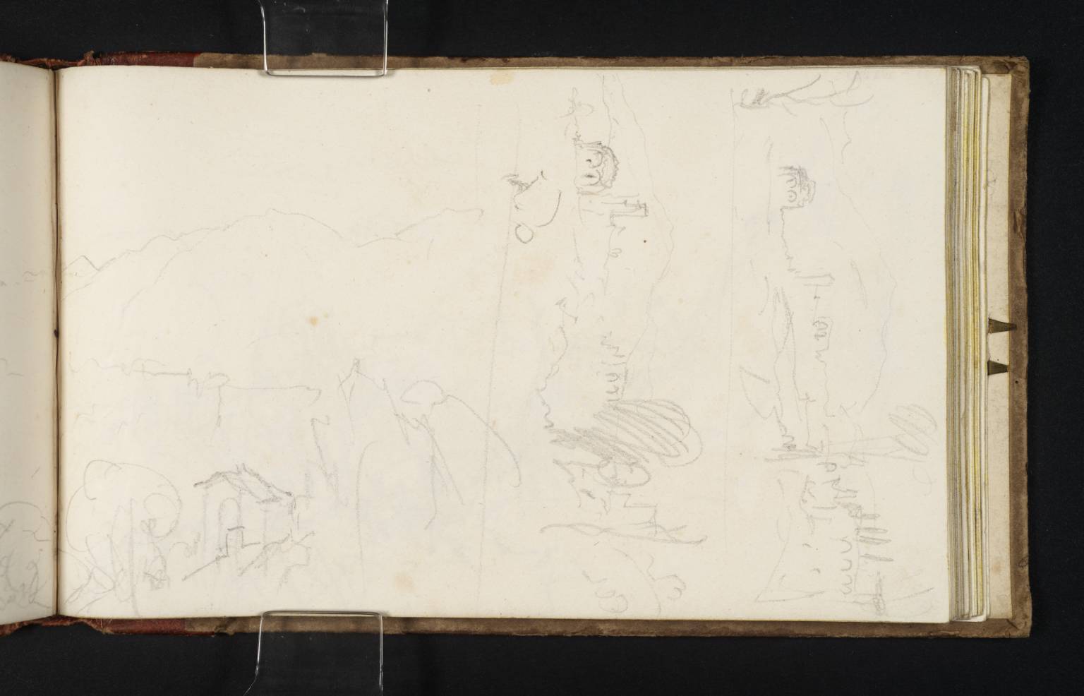 Part of a View of Tivoli; and Two Sketches of the So-Called Tempio della Tosse, Tivoli