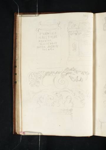 Joseph Mallord William Turner, ‘Studies of Sculptural Fragments and Reliefs from the Vatican Museums, Including the Statue Base of Attius Insteius Tertullus’ 1819