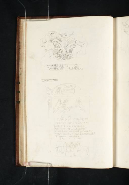 Joseph Mallord William Turner, ‘Studies of Sculptural Fragments and Reliefs from the Vatican Museums, Including an Ornamental Capital and the Gravestone of T. Fl. Iulius’ 1819
